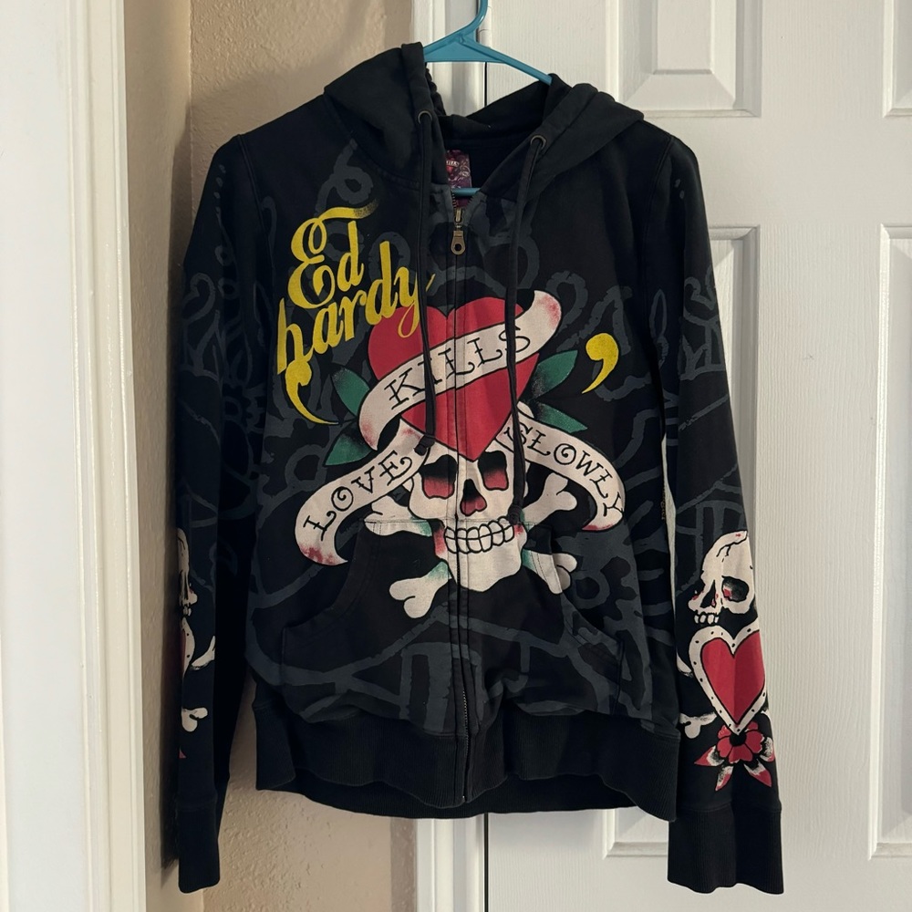 Gently used Ed Hardy zip up hoody